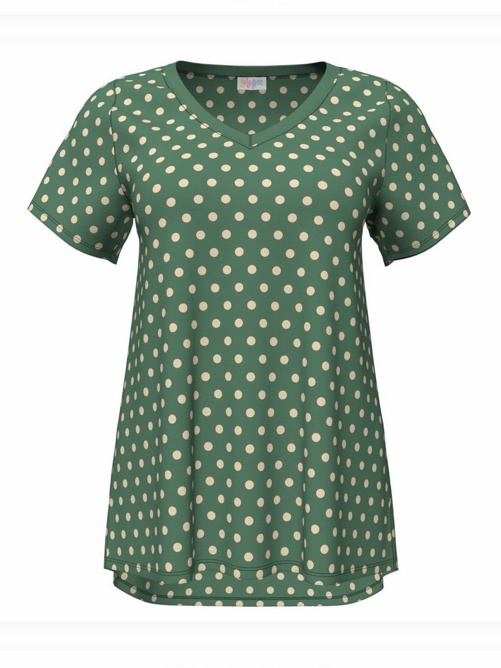 LulaRoe Christy T Polka Dot V-Neck Tunic Top - Green/Cream